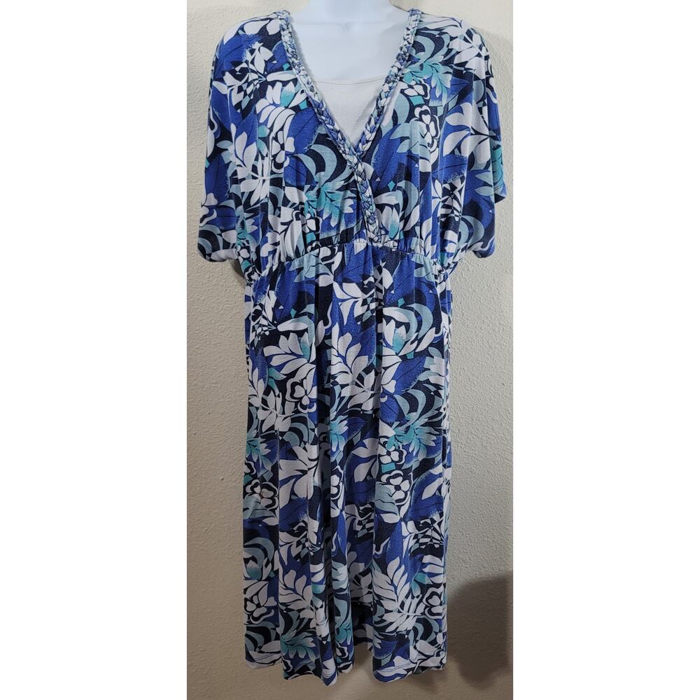 White Stag Blue White Floral Faded Print A Line Dress XXL Lightweight Stretchy